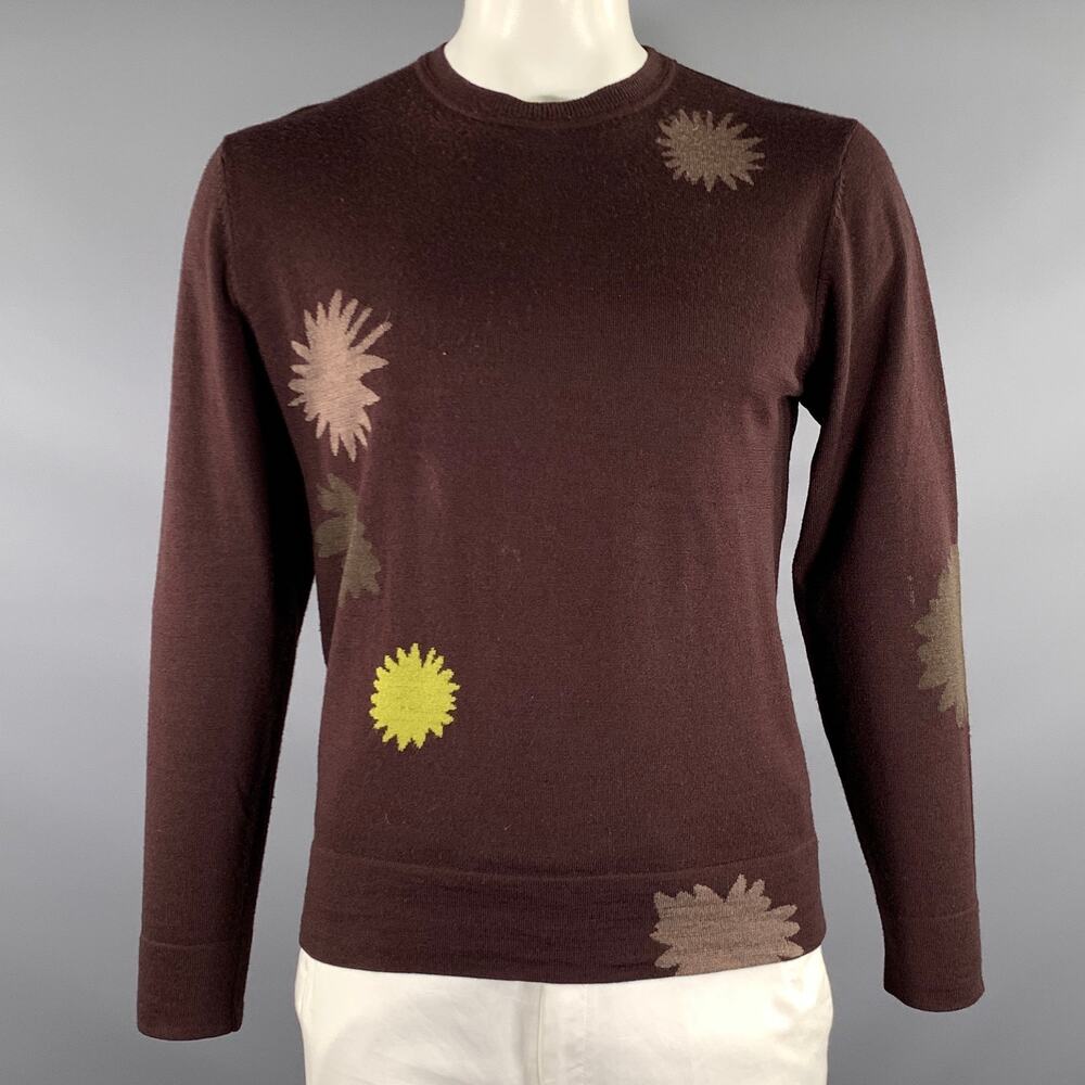 PS by PAUL SMITH Size L Brown Maroon Geometric Merino Wool Ribbed Pullover